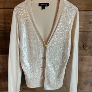 St. John Cream Sequin Cardigan